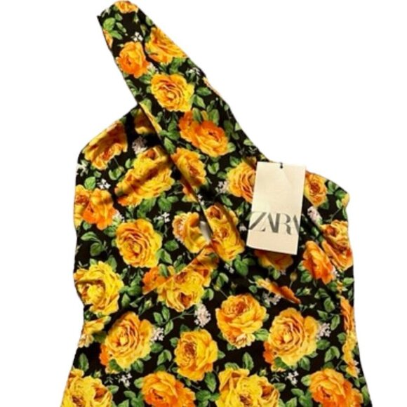 Zara NWT Women's Yellow Multi Floral Cross Twist Neck Halter Top Bodysuit Small - Picture 5 of 14